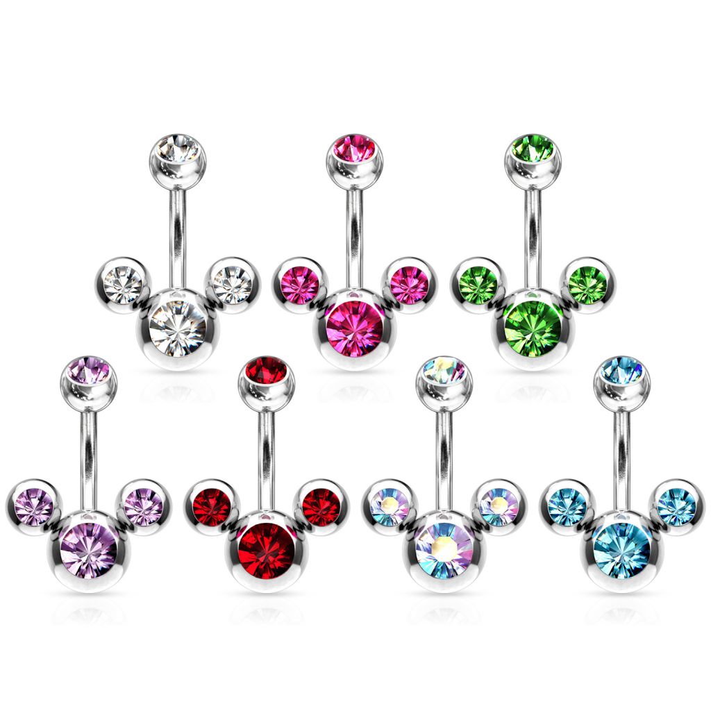 Fantastic belly button ring with four stones in different colors