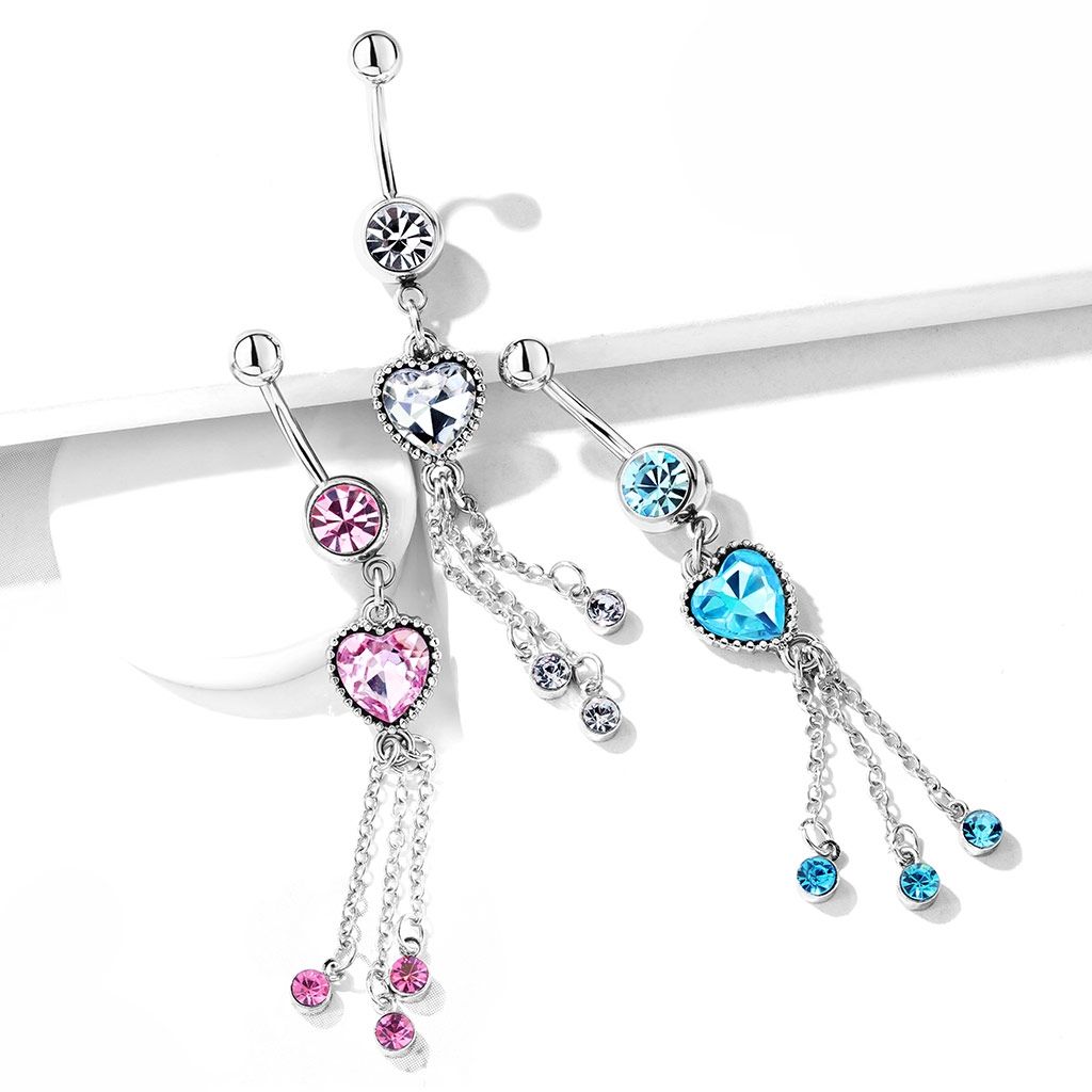 Elegant belly ring with gems and chains