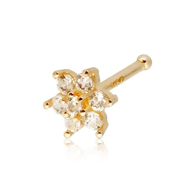 Nose stud made of 14k gold with flower.