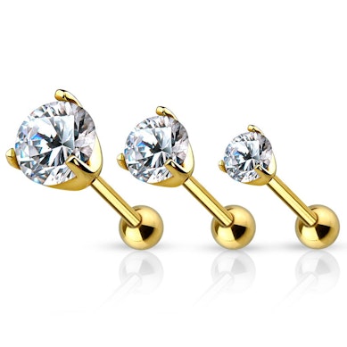 14k gold ear piercing set with prong-set stone