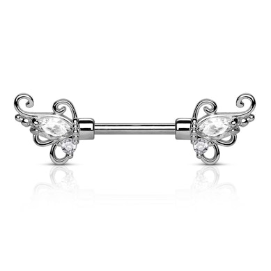 Nipple barbell with twists and stones