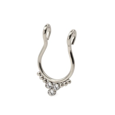 Fake septum ring with three stones and beads on each side