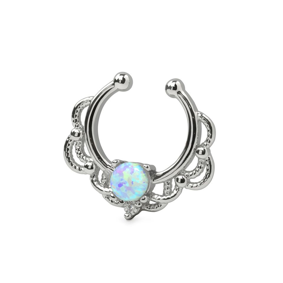 Beautiful fake septum ring with an opal stone and a chain design