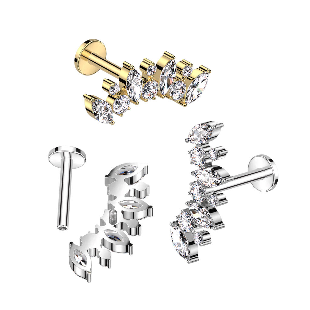 Titanium labret with marquise and round cut gem stones