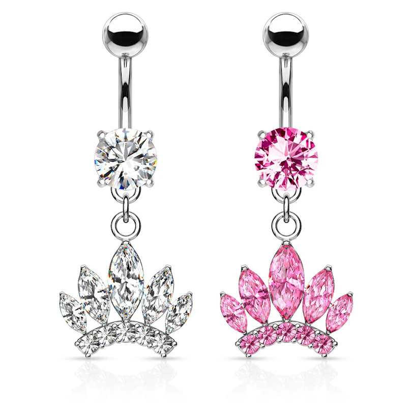 Belly button ring with crown dangle