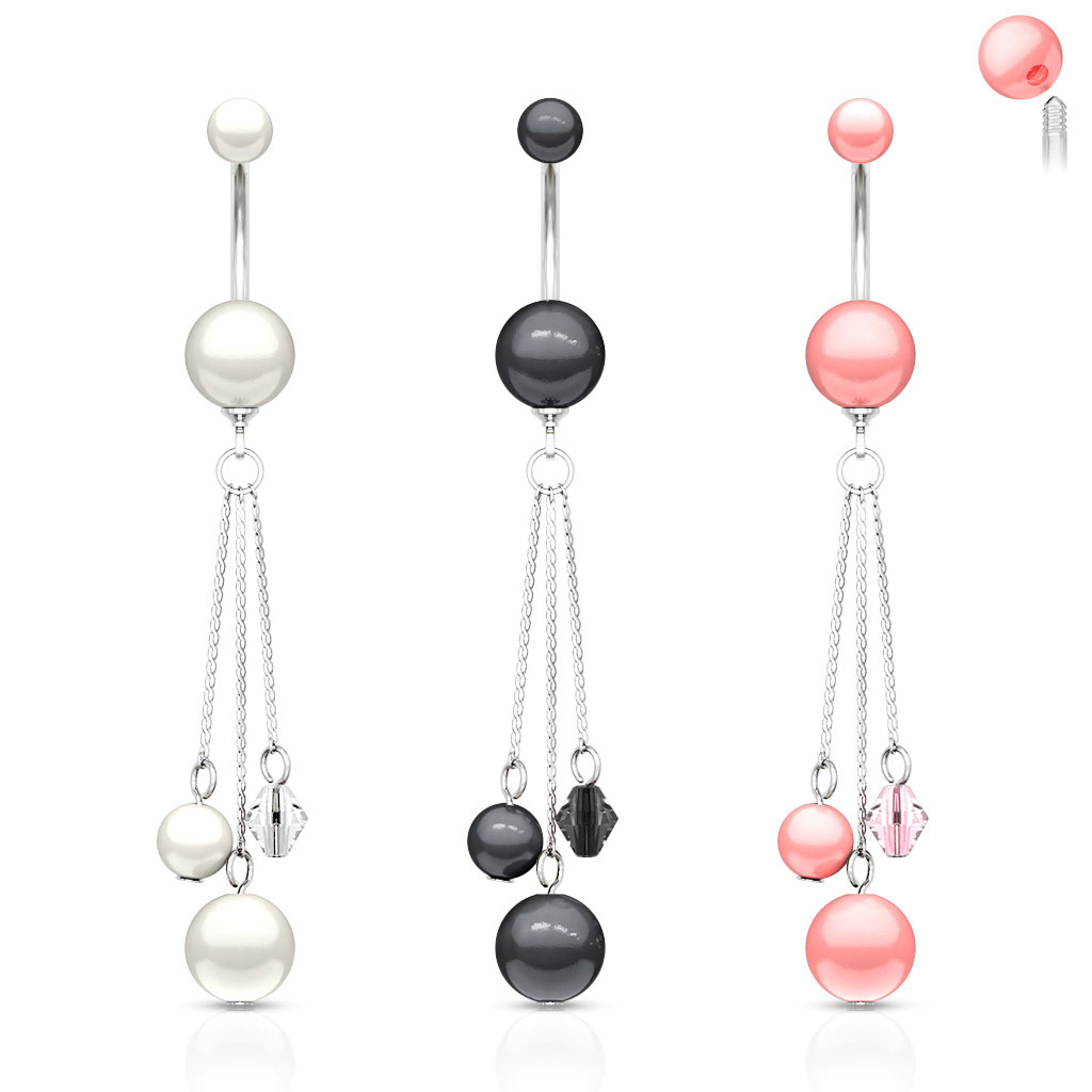 Belly button ring with acrylic pearl beads and dangle