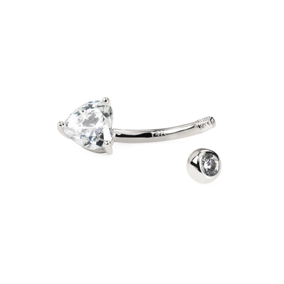 Belly button ring made of 14k gold with heart shaped bottom stone