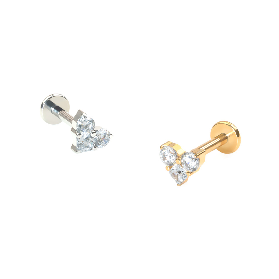 Heart shaped titanium labret with stones