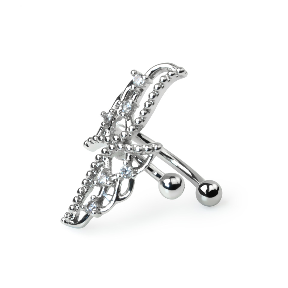 Ear cuff with wings in surgical steel-silver