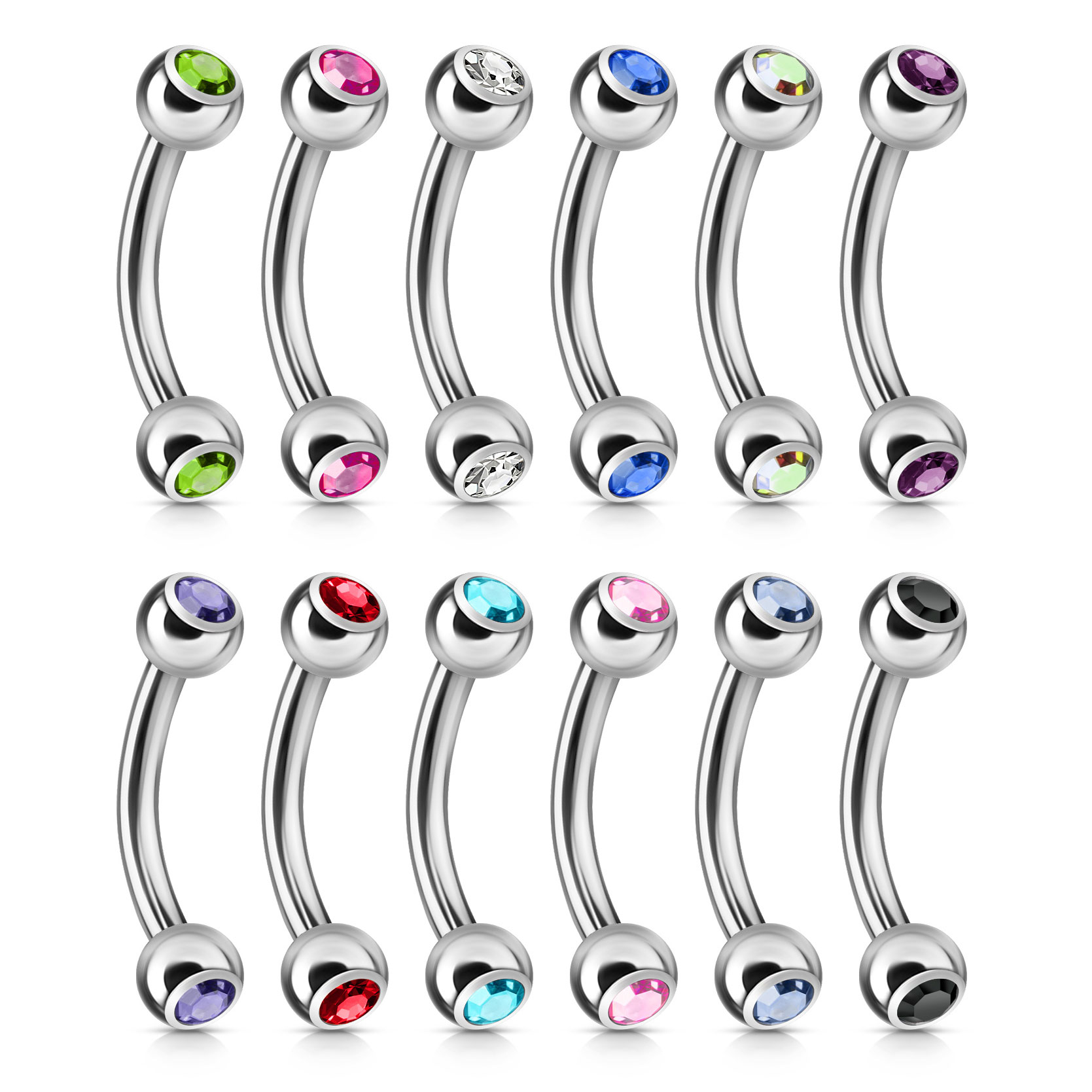 Curved barbell with gems