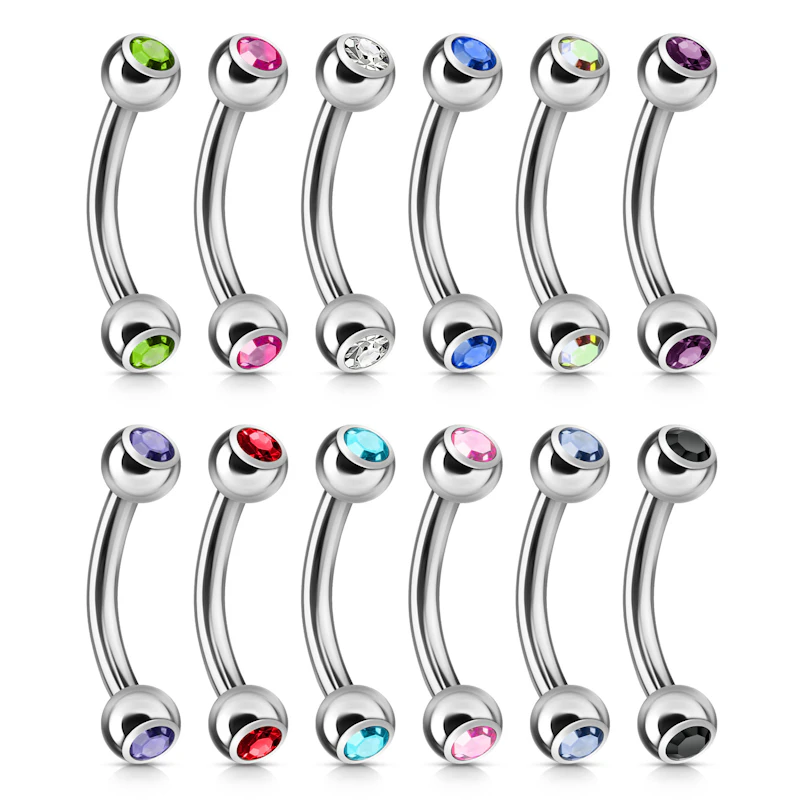 Curved barbell with gems