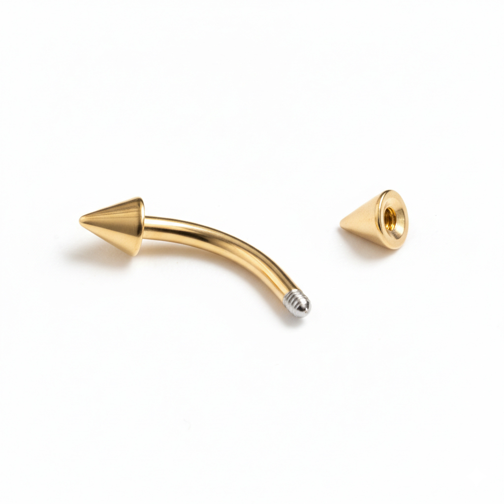 Curved barbell gold-plated with spikes