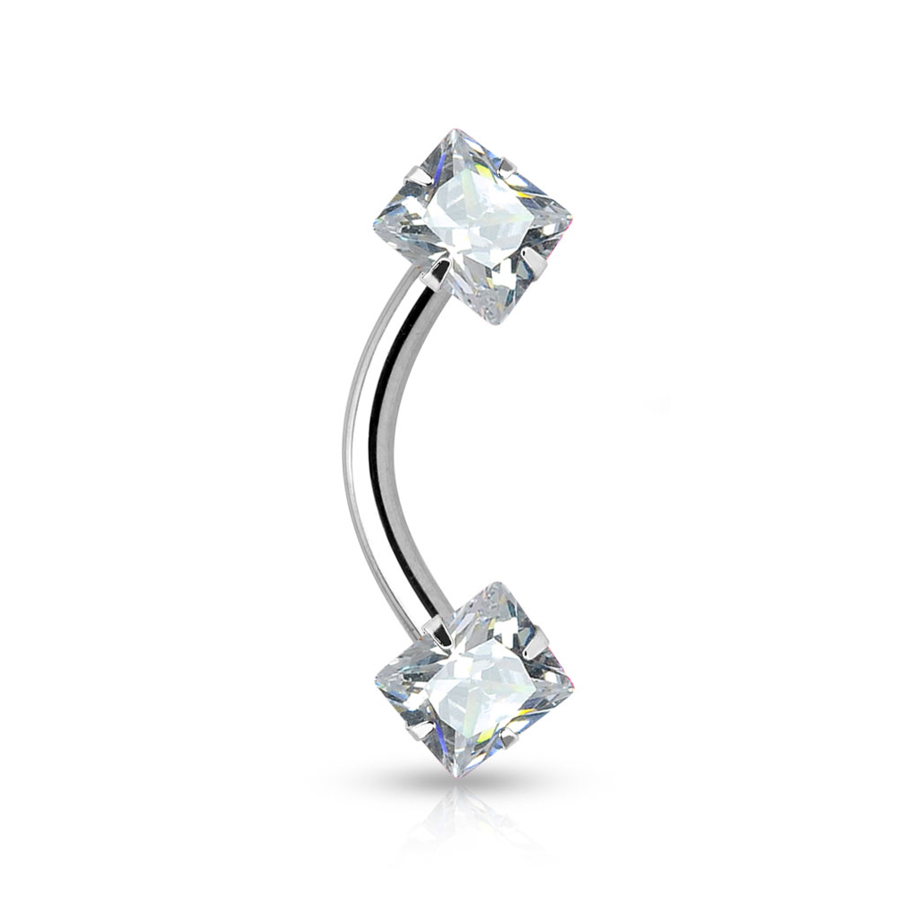 Curved barbell internally threaded with square gems