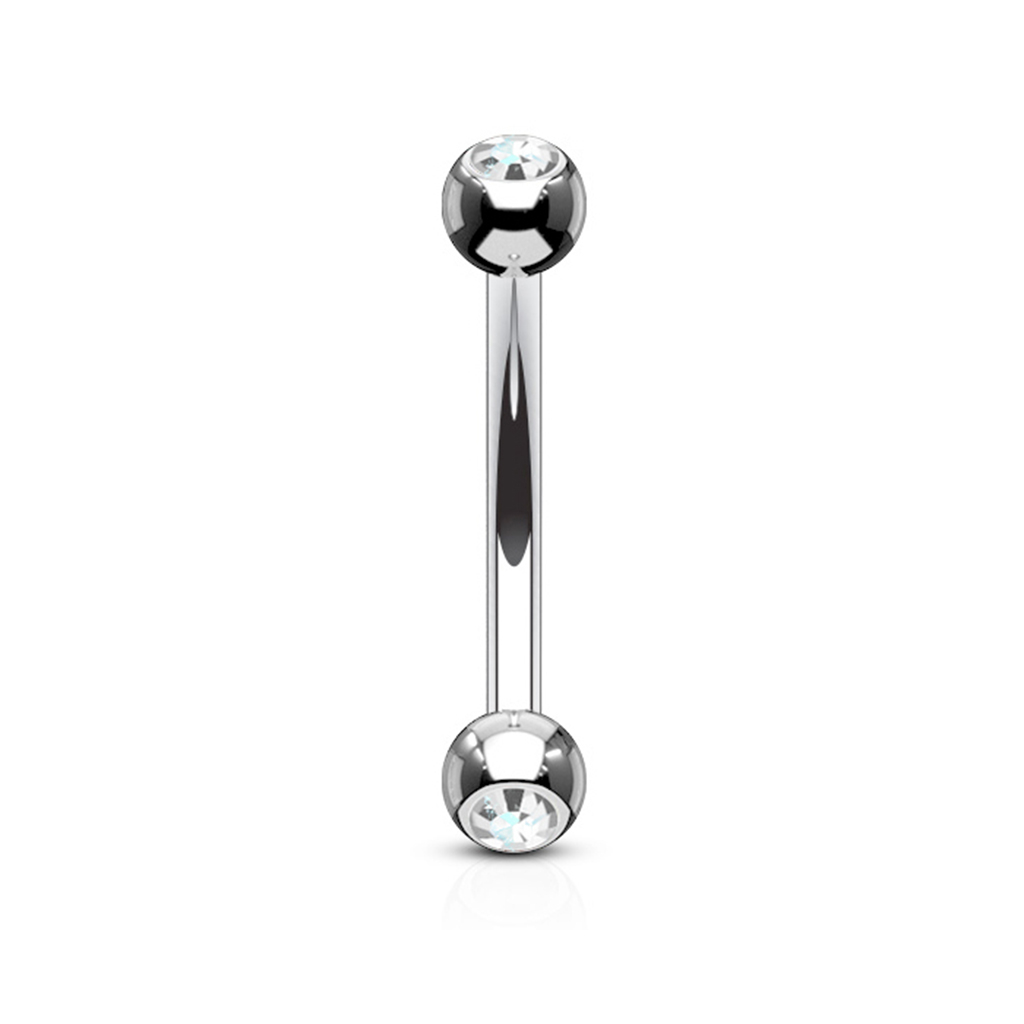 Curved barbell made of titanium with bezel-set stones