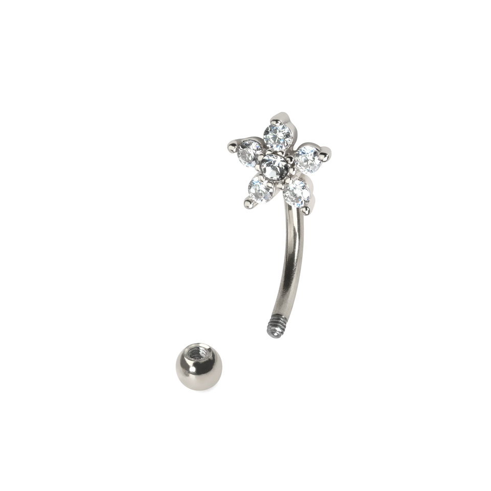 Curved barbell with studded flower