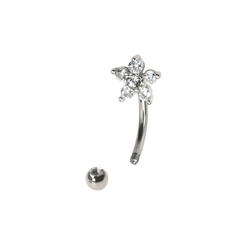 Curved barbell with studded flower