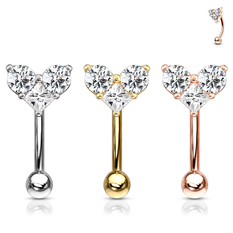 Curved barbell with a heart shape top