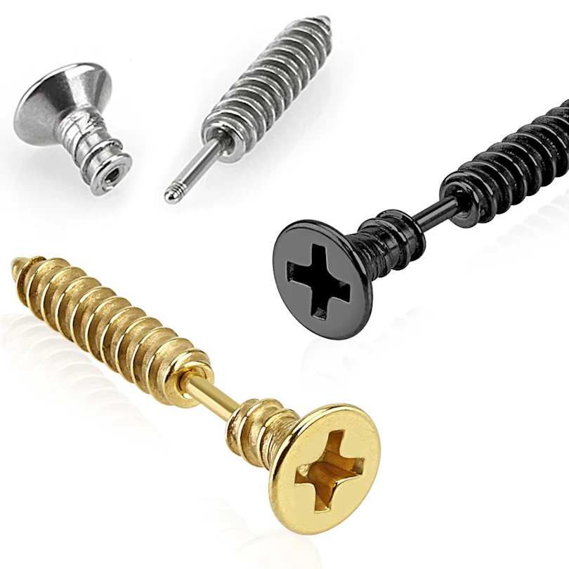 Ear piercing shaped like a screw