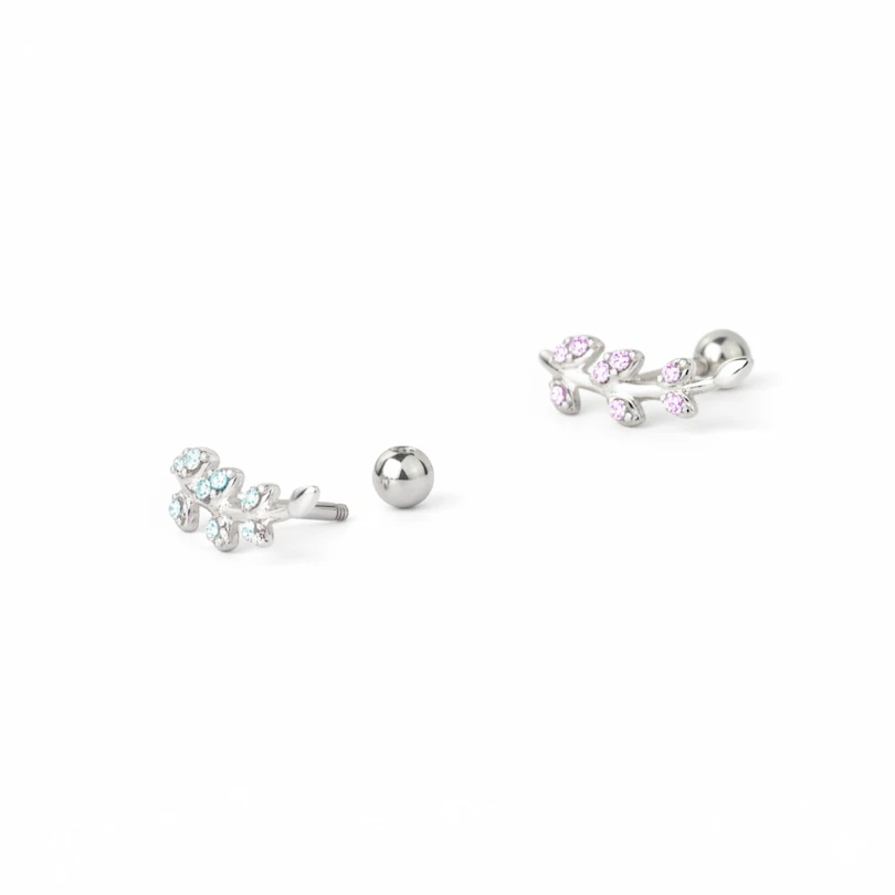 Ear piercing with studded leaves