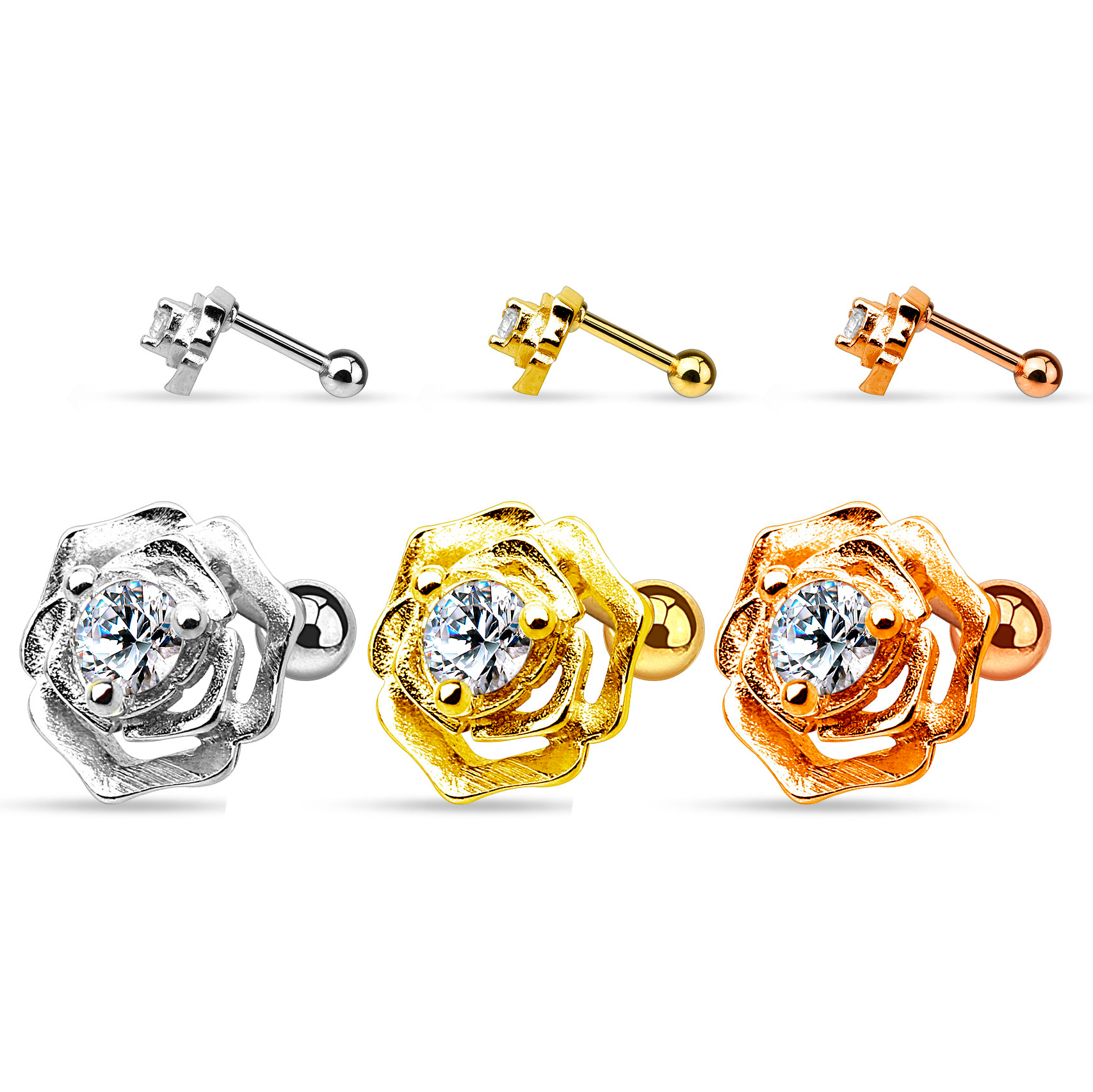 Ear piercing with rose and stone