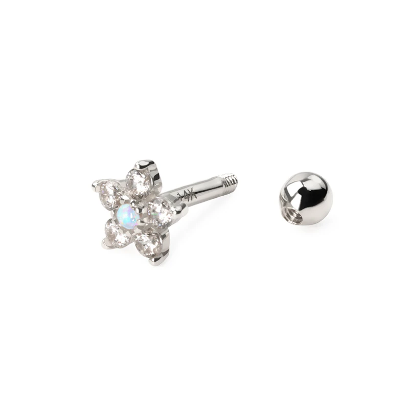 Ear piercing made of 14k gold with flower and opal stone