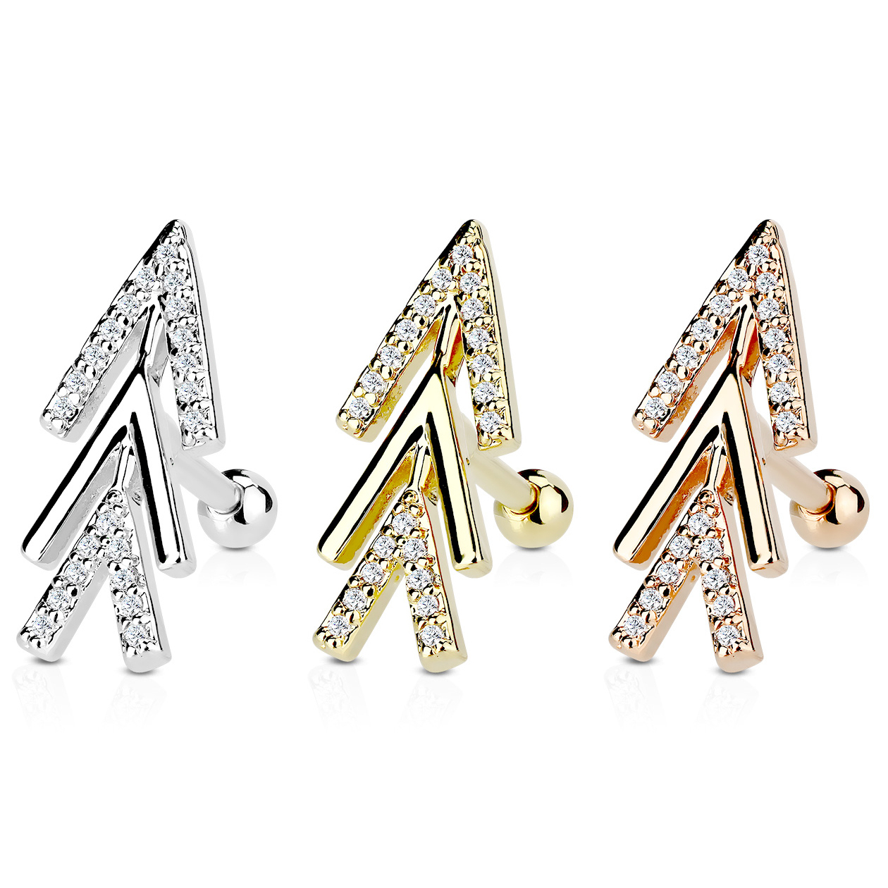 Ear piercing with abstract studded arrow