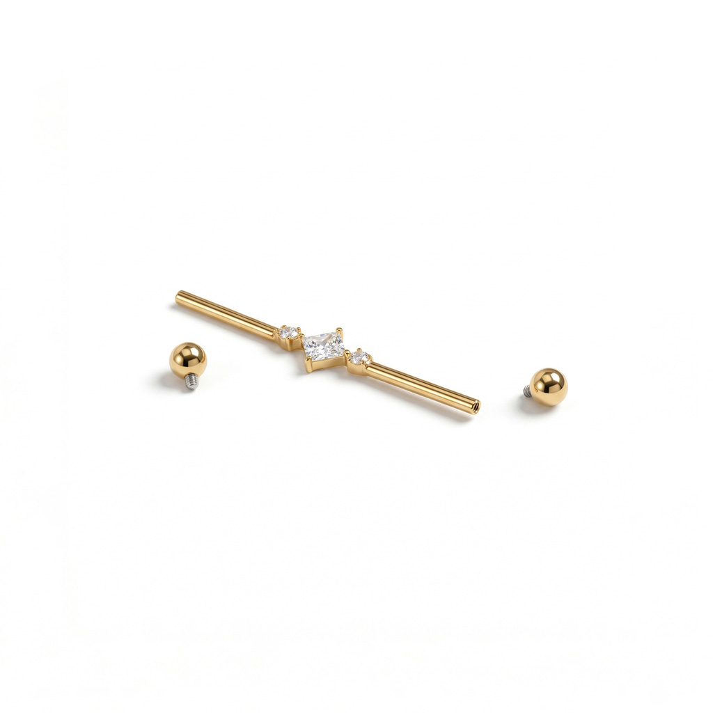 Titanium industrial barbell with square central stone