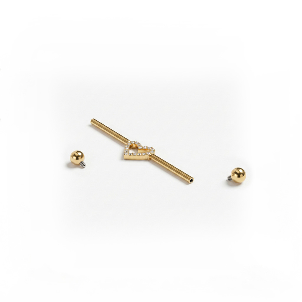 Industrial barbell with central heart in titanium