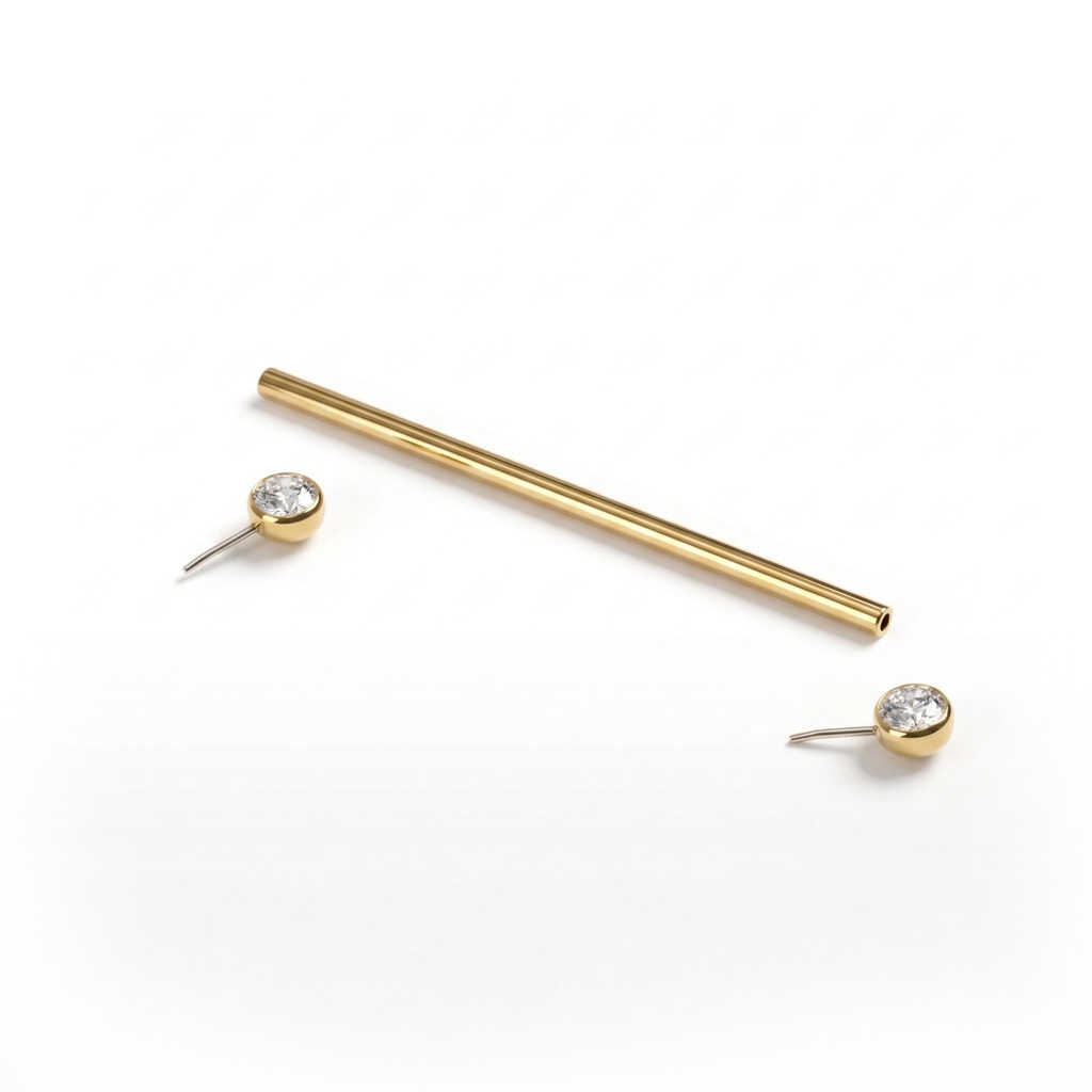 Titanium industrial barnell with bezel set stones