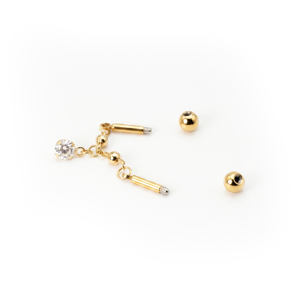 Industrial barbell with chain and dangling gemstone