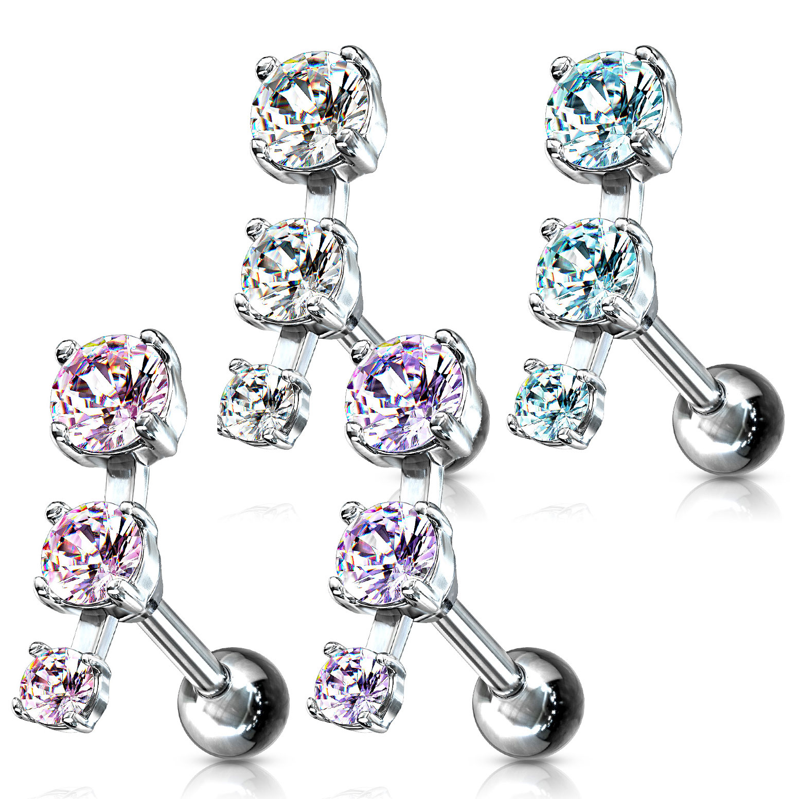 Ear piercing with three stones in a row
