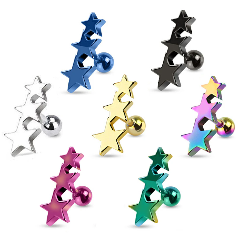 Ear piercing with three stars in a row