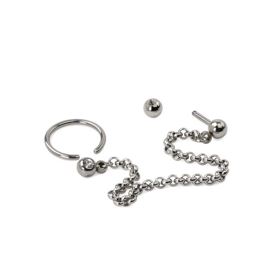 Cbr and bar for tragus and helix piercings with chain