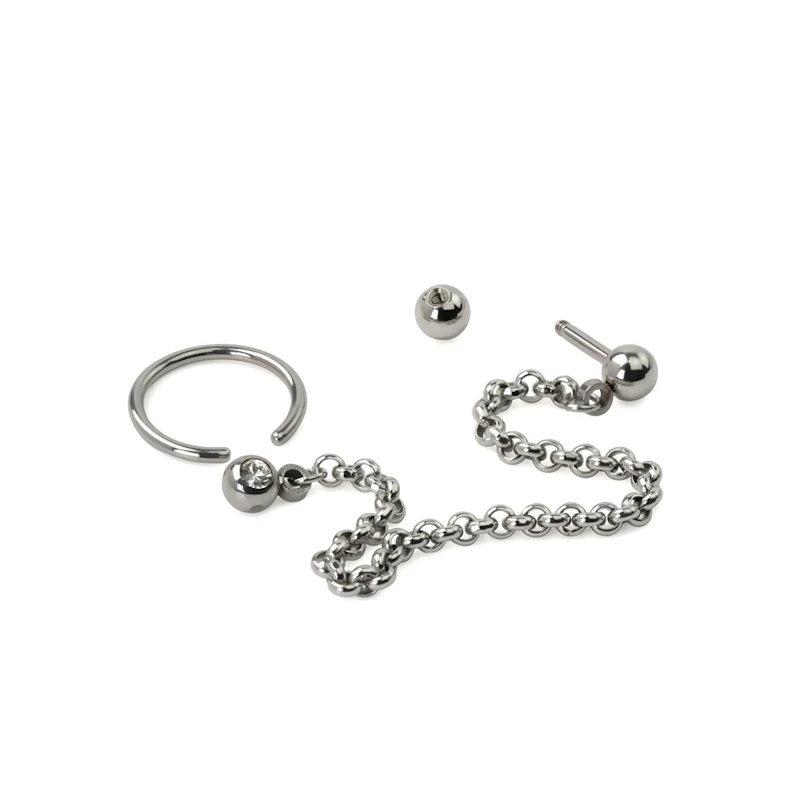 Cbr and bar for tragus and helix piercings with chain