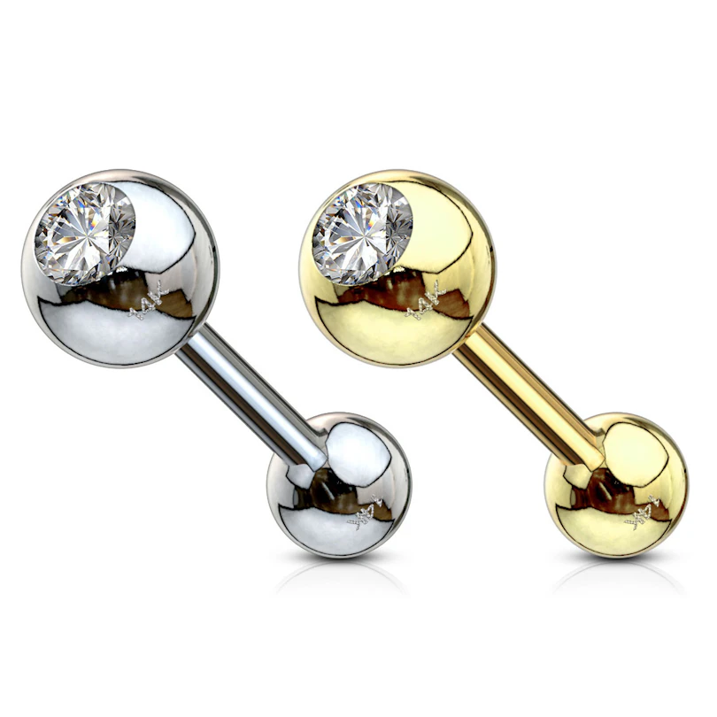 Ear piercing made of 14k gold with bezel-set stone