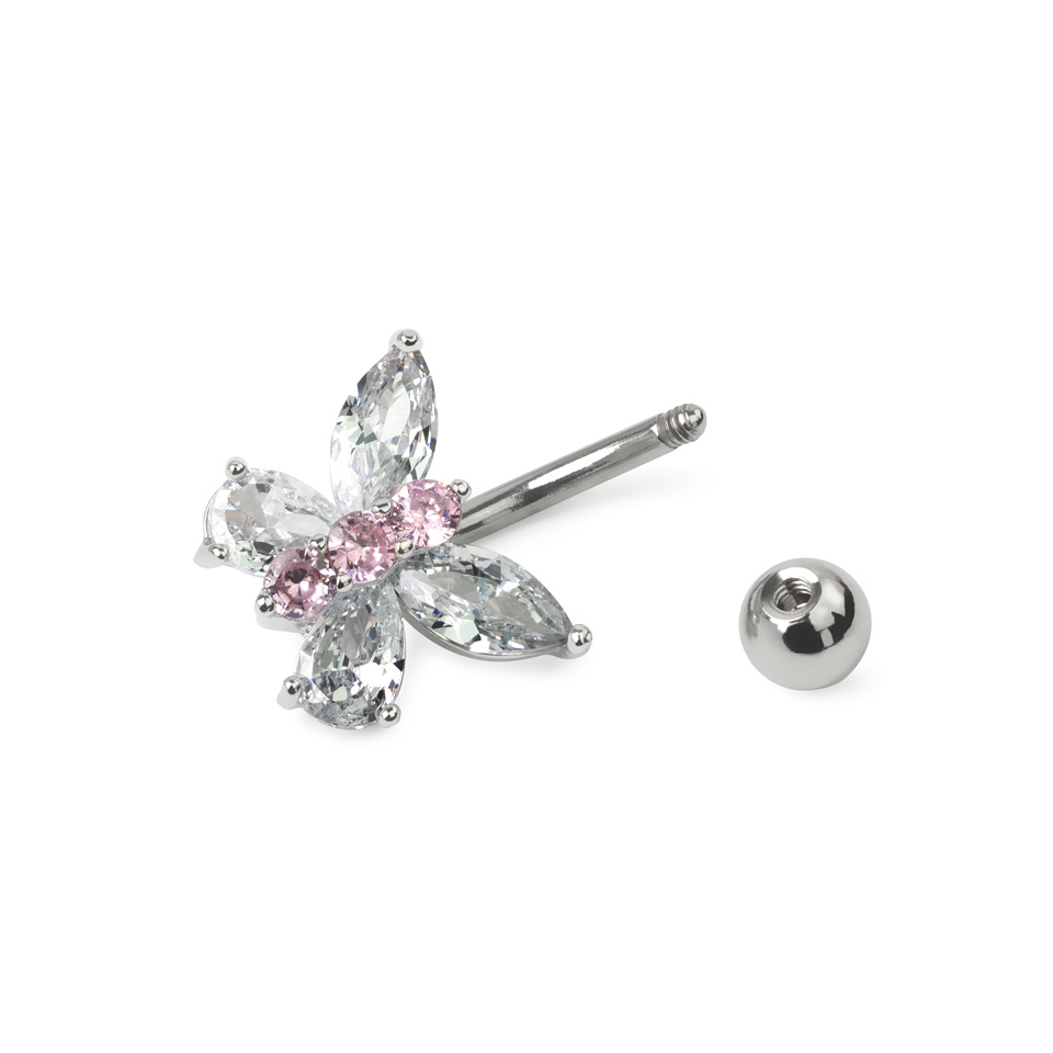 Belly button ring with crystal butterfly