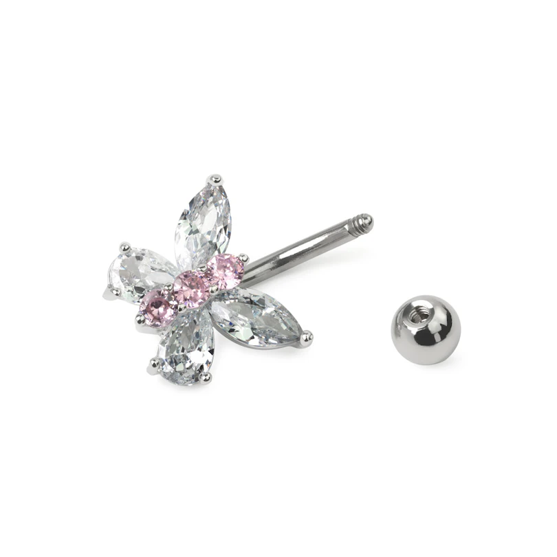 Belly button ring with crystal butterfly