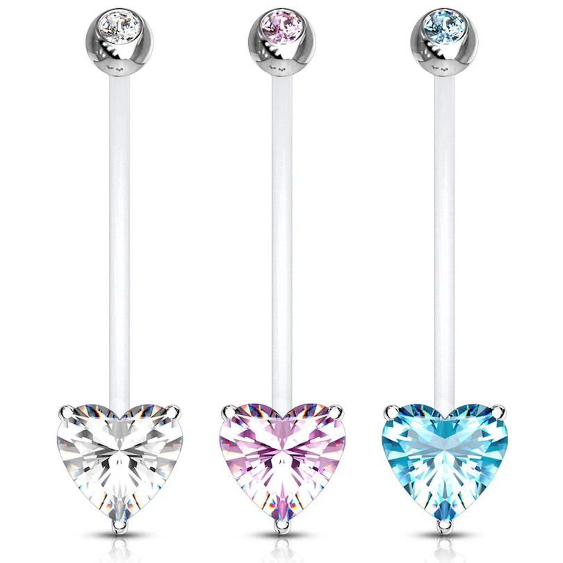 Pregnancy belly ring made of PTFE with heart-shaped gem