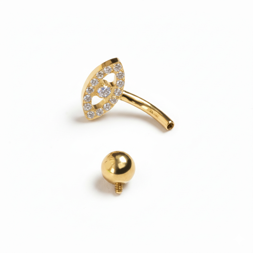 Titanium belly ring with evil eye