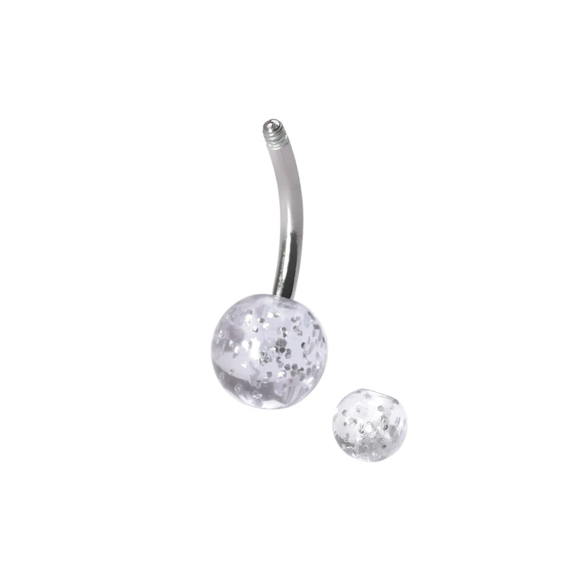 Belly button ring made of titanium with glitter balls