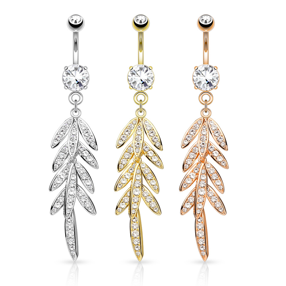 Belly button ring with palm leaves in dangle