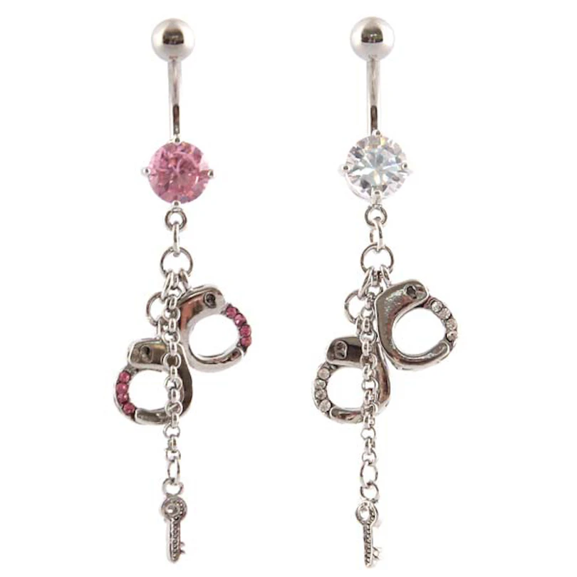 Belly button ring with handcuffs dangle