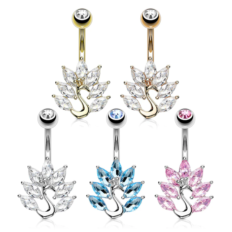Belly button ring with peacock