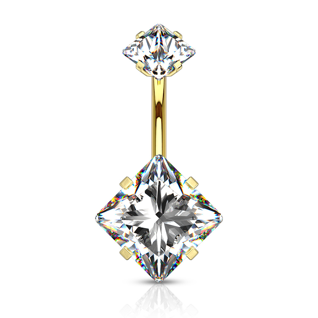 Belly button ring internally threaded with square gems