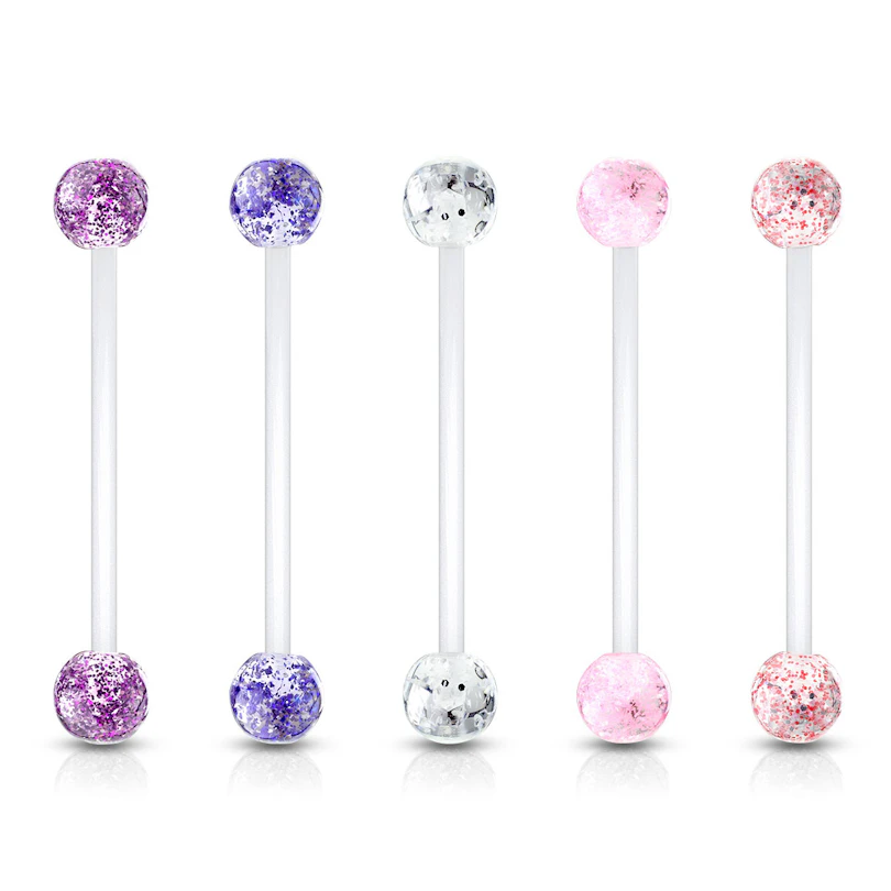 Pregnancy belly button ring with glitter balls