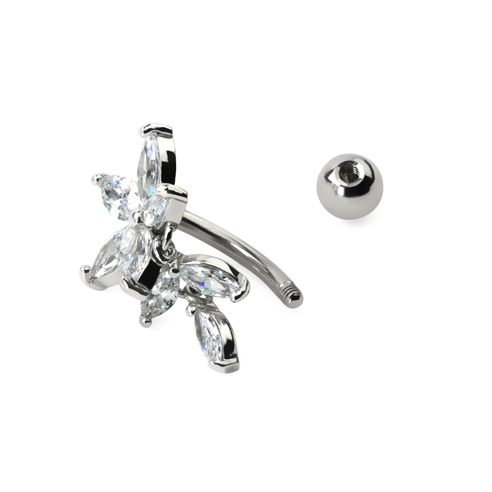 Reverse belly ring with studded flower