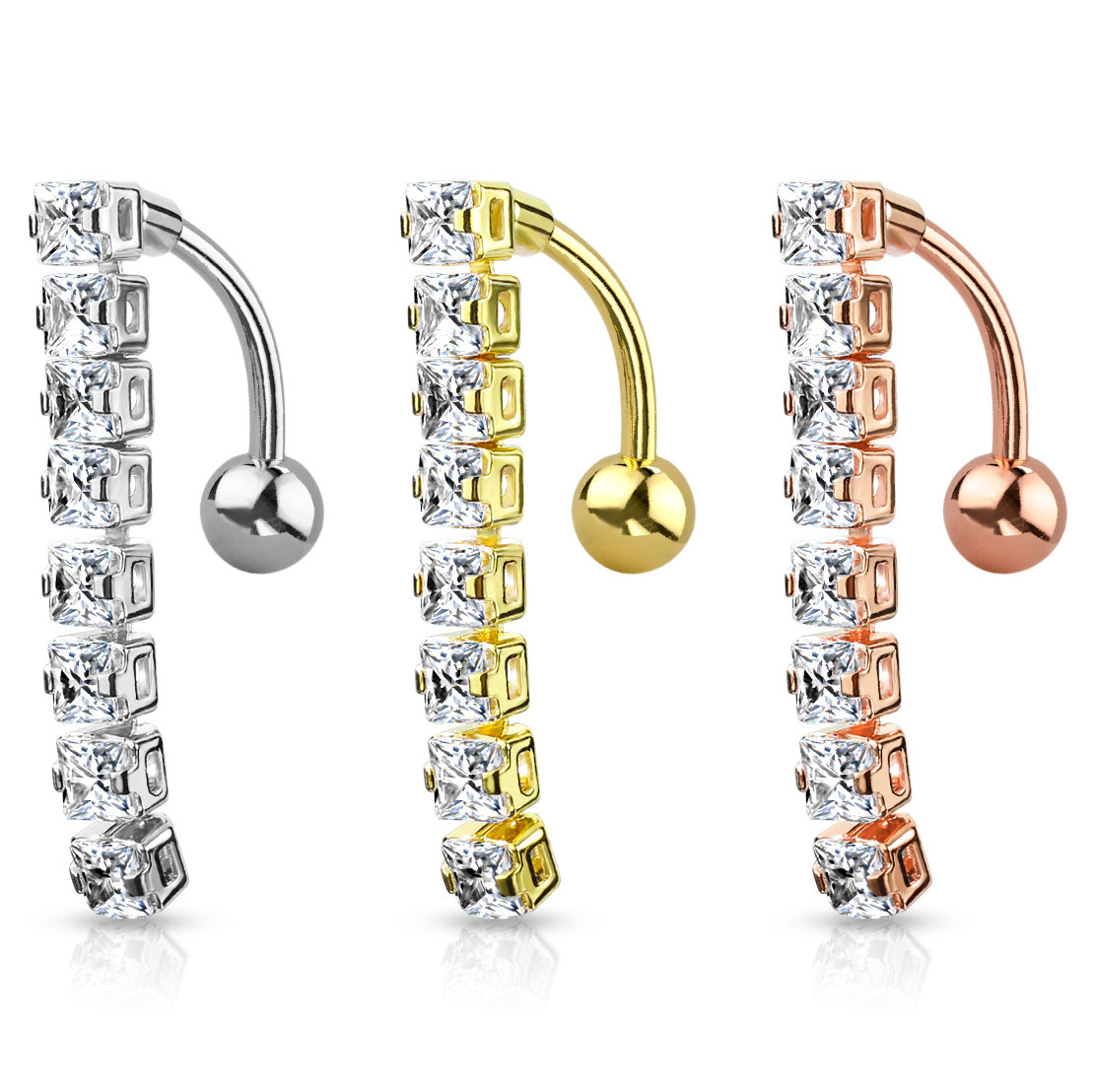 Reverse belly ring with small dangling stones