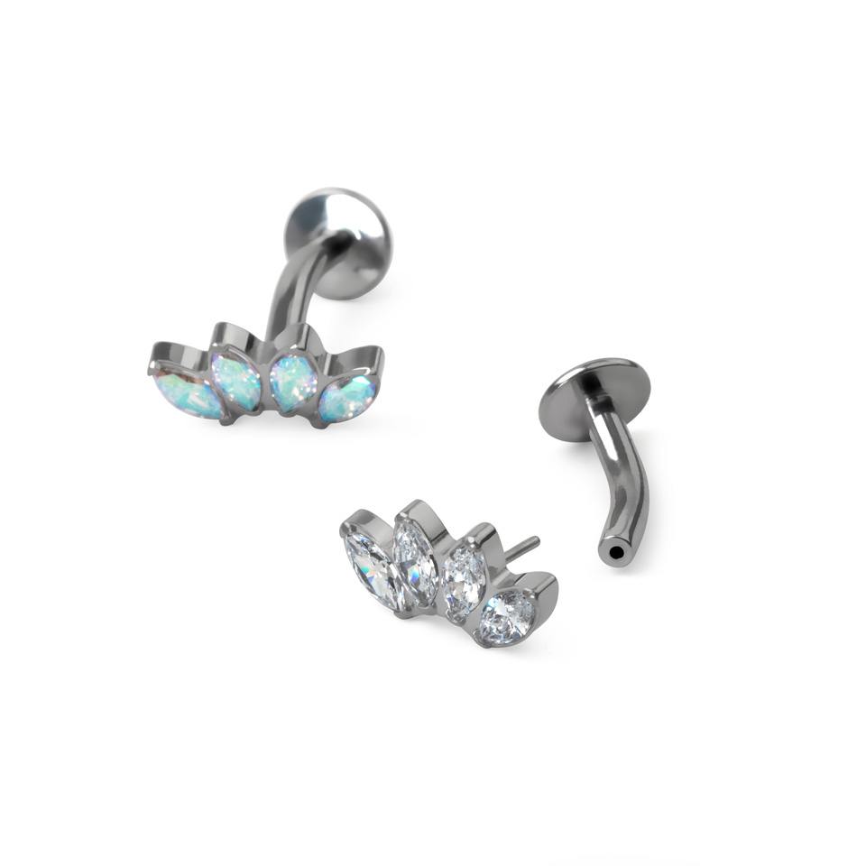 Titanium belly button piercing with stones in a marquise design