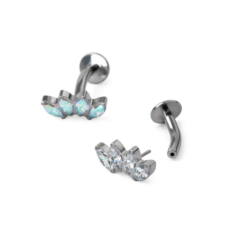 Titanium belly button piercing with stones in a marquise design