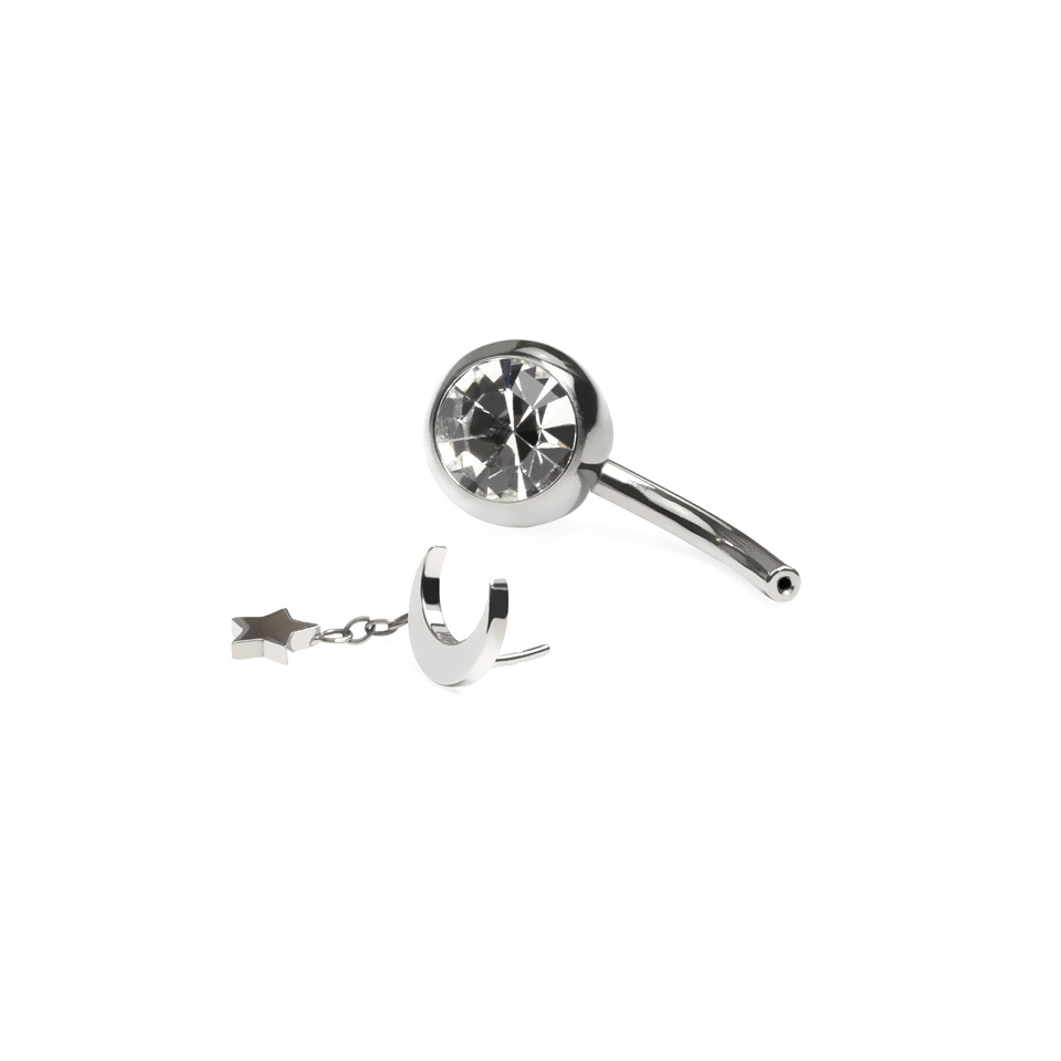 Titanium belly ring with floating moon and star